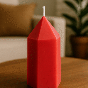 Vela geométrica roja en forma de torre – Luz de Costa