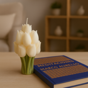 Vela en forma de ramo de tulipanes de cera de soja sin fragancia