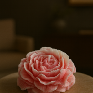 Vela Flor Baja Rosa y Blanco con aroma floral, artesanal de Luz de Costa