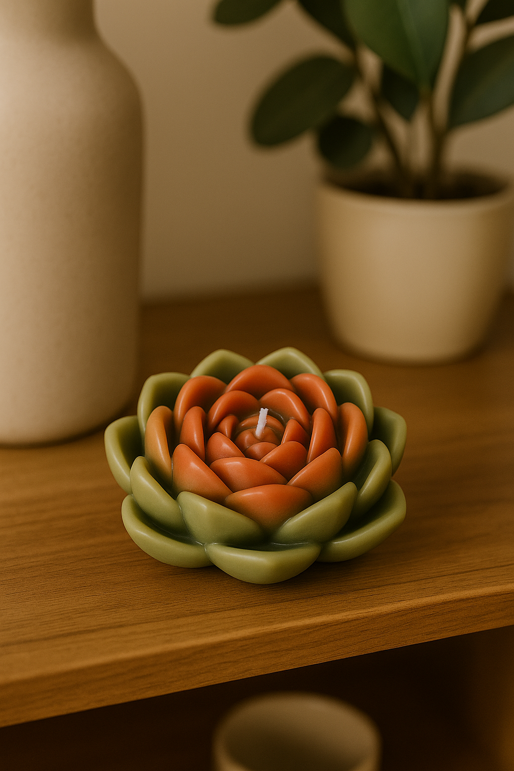 vela suculenta – verde & coral (sin fragancia) vela suculenta verde y coral sin fragancia en cera de soja