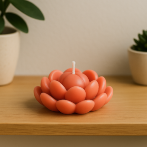 vela suculenta lotus coral con aroma floral – cera de soja
