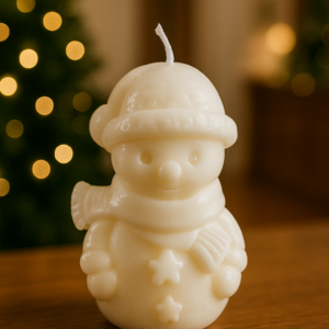 Vela muñeco de nieve navideño color blanco con fragancia vainilla