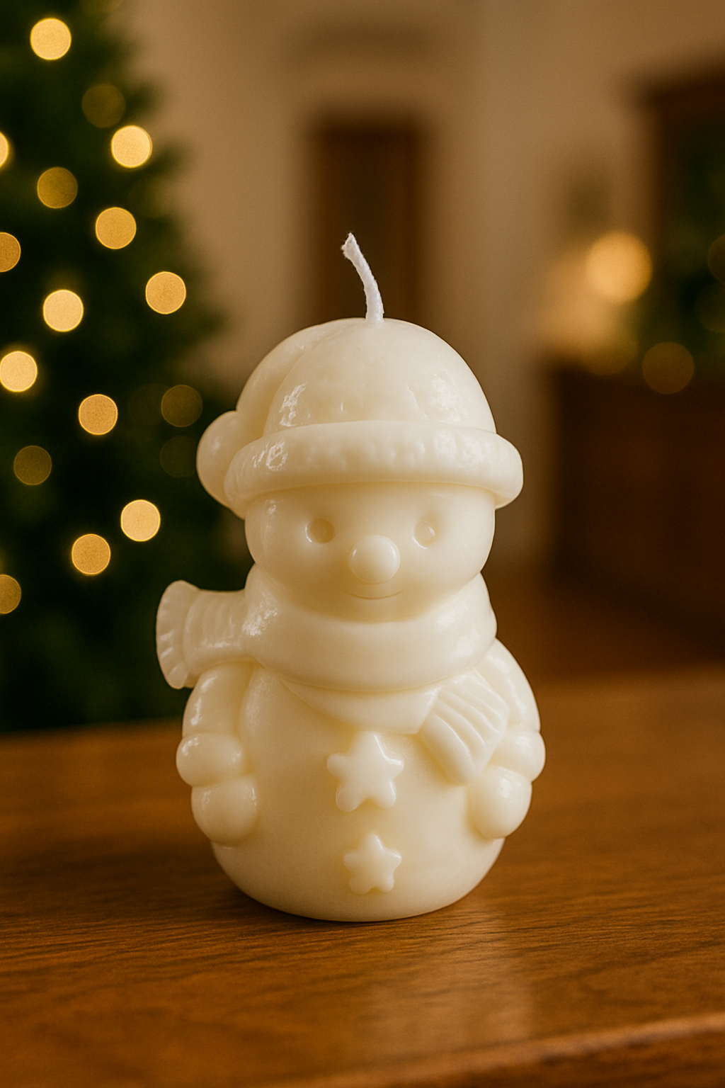 Vela Muñeco de Nieve Navideño – Fragancia Vainilla Vela muñeco de nieve navideño color blanco con fragancia vainilla