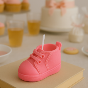 Vela zapatito rosa de cera de soja sin fragancia para baby shower