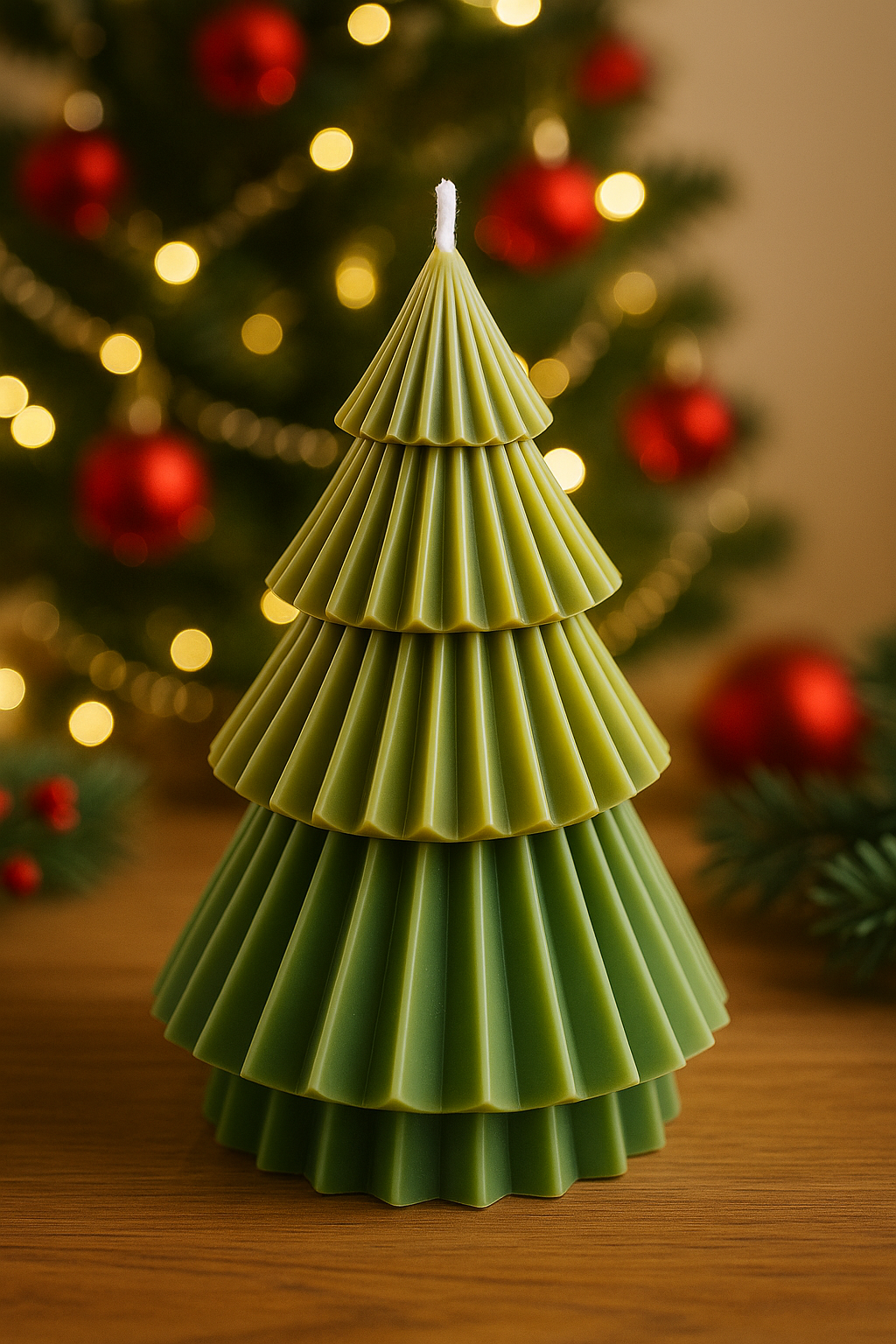 Árbol navideño artesanal verde NAV-ARB-03-V Árbol navideño artesanal verde grande de cera de soja – modelo NAV-ARB-03-V