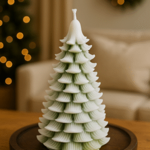 Vela artesanal en forma de árbol navideño bicolor blanco y verde de Luz de Costa.